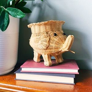 Cute Boho Wicker Animal Elephant Planter Holder
